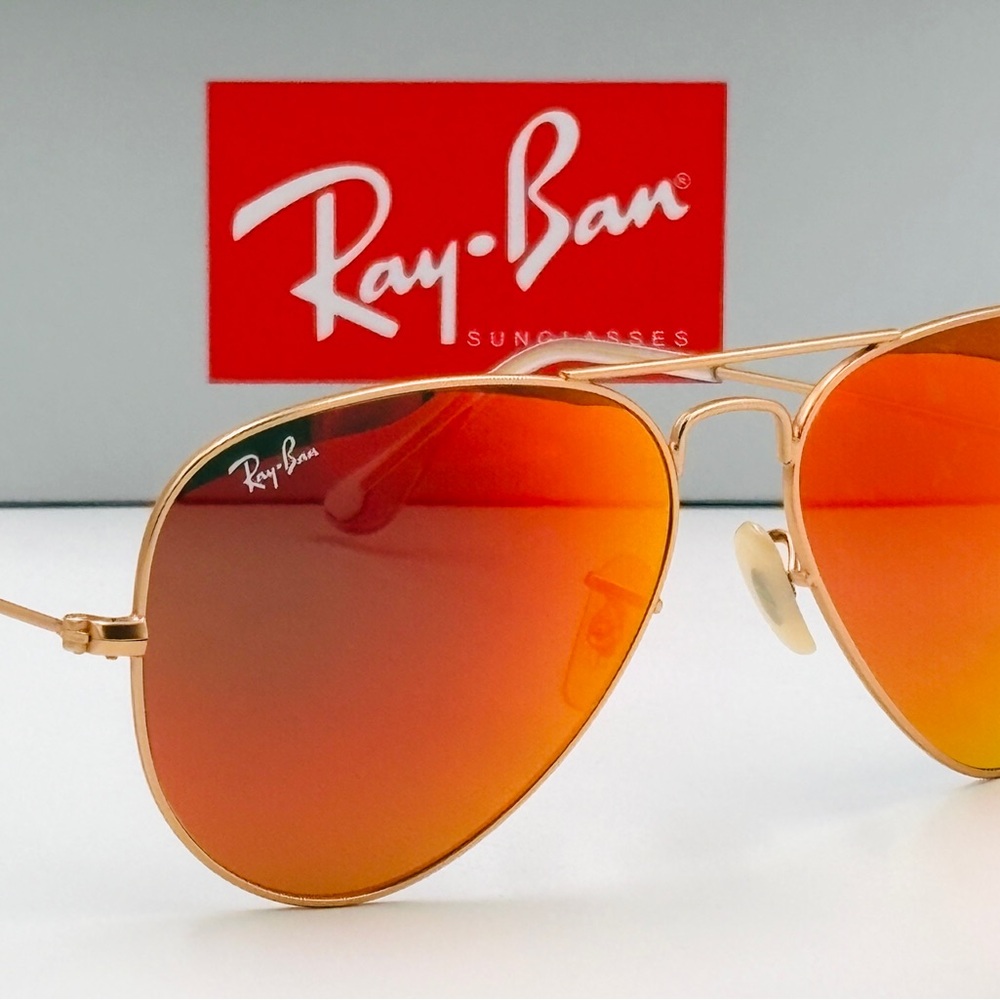 Beautiful Ray-Ban Aviator RB3025 Red Flash Lens Matte Gold 58-135 112/69 - Picture 16 of 17